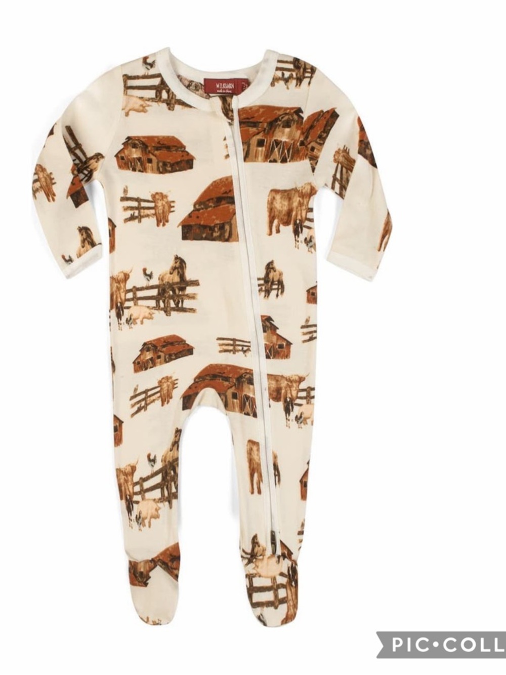 MilkBarn Organic Cotton Zipper Footed Romper 0-3 Months Homestead Barn Farm